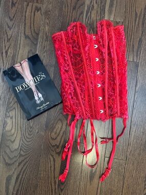 Honey Birdette Chloe Red Lace Corset Bustier sz S (with Garter Straps)